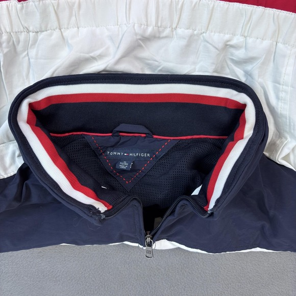 Tommy Hilfiger Jacket Womens XL Navy White Red Colorblock Hooded Zip Windbreaker - Picture 9 of 12